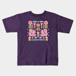 Pink Squirrels In A Scandinavian Garden Kids T-Shirt